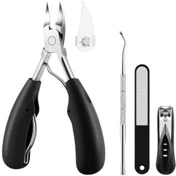 UUE Nagelschere Set, Edelstahl Nagelpflegeset, Profi Nagel Set, Scharf Nagelknipser für Dicke & Eingewachsene Fußnägel, 5 Pcs Maniküre Pediküre Set, Nagelset Männer mit Nagelzange & Nagelhautschere
