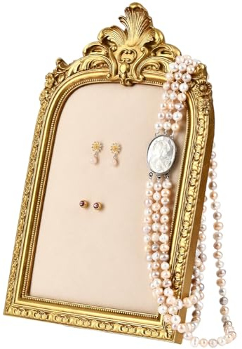 SOFPLATE Baroque Jewellery Display Velvet Frame Display Jewellery with Velvet Backing TPR Covered Plastic Gold Photography Props Vintage Retro Elegant Tray Holder Stand for Earrings Necklace Organizer