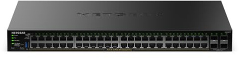 NETGEAR S350 Serie 48-Port Gigabit Ethernet PoE+ Smart Managed Essentials Switch – 48 1G PoE+ mit 380 W, 4 dedizierte 1G SFP-Anschlüsse – Desktop- oder Rack-Befestigung (GS348TPv2)