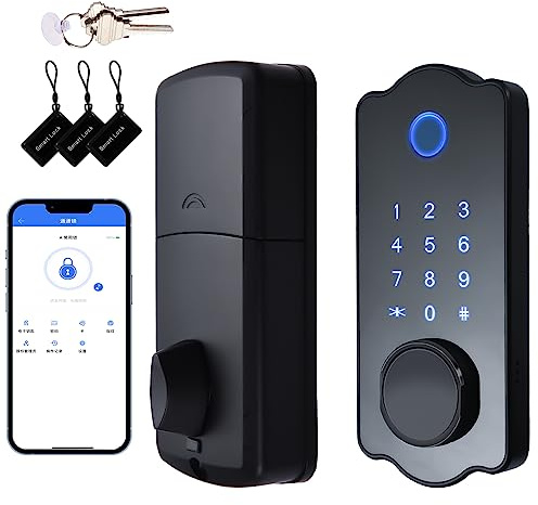 Fdit Serrure de Porte Intelligente à Empreintes Digitales, Serrure électronique D'entrée sans clé 5 en 1 avec Fonction de Verrouillage Automatique par Application (BLACK)