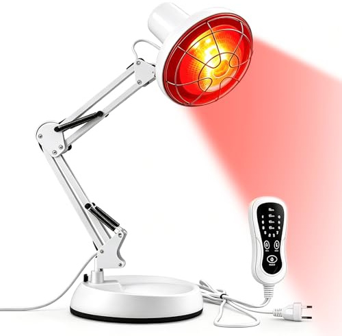 Ruioomeep Infrarotlampe, Rotlichtlampe, 150W Infrarotlichtlampe Wärmelampe | Infrarot Hitze Lampe,10 Stufen Temperatur Einstellbar mit Timer,Tragbarer Heimgebrauch mit Infrarotlicht,fur Schmerzlinderung
