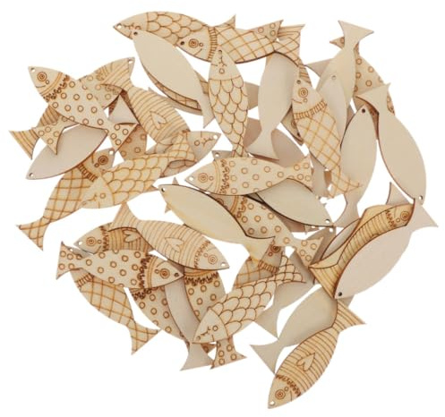 HINTRMENT 100 Stück Holzfische zum Bemalen mit Loch Mediterraner Stil für Kindergartenprojekte und Sommerfest Partydekoration in Klassenräumen