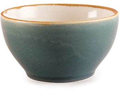 Olympia Kiln Rimmed Bowls Ocean 140mm Dishwasher Safe, Pack of 6 | Protected by a reassuring edge chip warranty, with unique hand-painted rims and a durable reactive glaze finish.
