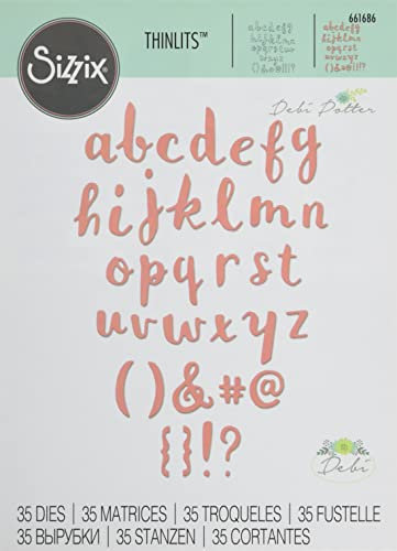 Sizzix Thinlits Stanzschablonen 661686, Kleines Alphabet, 38Stk, eine Größe, Steel, silver, 2.2cm x 1.9cm - 0.3cm x 0.3cm