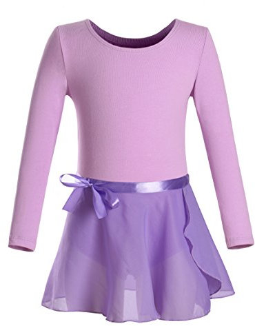 DANSHOW mädchen Team grundlegendes Kleid Lange ärmel Trikot rockkindtanz Ballett-Tutu 6-8 Jahre lila