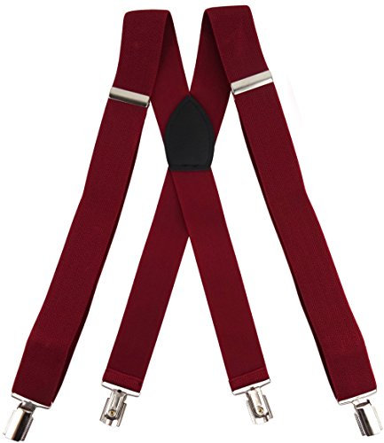 TigerTie breiter Herren Hosenträger mit 4 Clips in X-Form - Farbe bordeaux weinrot - hochwertige Verarbeitung - elastisch längenverstellbar