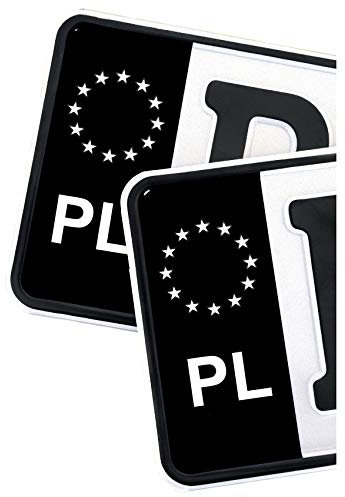2 x Kennzeichen Sticker passgenau für EU Feld 11x5cm Design Aufkleber für Nummernschild Folie KFZ Schwarz oder mit Fahne waschstraßenfest R059 (18 Polen, Classic)