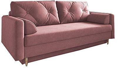 MOEBLO Sofa mit Schlaffunktion und Bettkasten, Couch für Wohnzimmer, Schlafsofa Federkern Sofagarnitur Polstersofa Wohnlandschaft mit Bettfunktion - Memoria (Rosa)
