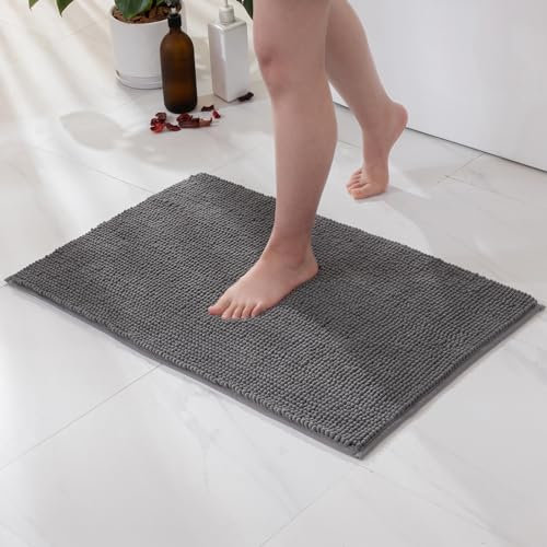 MIULEE Badematte 40x60cm Chenille Badteppich Badezimmerteppich rutschfest Waschbar Teppich Duschvorleger Badvorleger Duschmatte Bettvorleger Fussmatte Badezimmer Wohnzimmer Schlafzimmer Grau