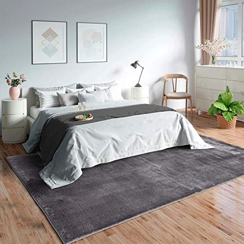 Mia's Teppiche Olivia Wohnzimmer/Schlafzimmer Teppich - waschbar - 80x150 cm, Dunkelgrau