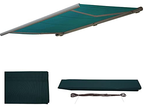 Mendler Ersatz-Bezug für Markise T124, Vollkassette Ersatzbezug Sonnenschutz 5x3m - Polyester blau-grün