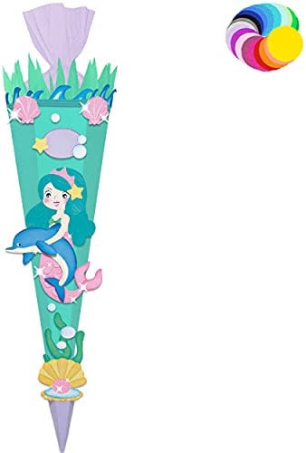 alles-meine.de GmbH Bastelset - Schultüte Farbe & Größe wählbar 70/85 / 100 cm - Meerjungfrau & Fische - Farbe frei wählbar - Bastelschultüte - Zuckertüte zum selber Bastel..