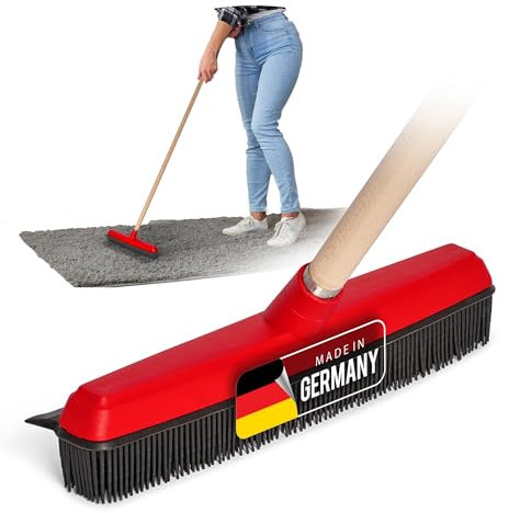 Novaliv Gummibesen mit Stiel I rot I Holzstiel I Noppenbesen Besen Küche Hausbesen Staubbesen Küchenbesen Wunderbesen Haushaltsbesen