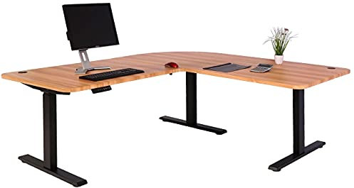 Mendler Eck-Schreibtisch HWC-D40, Computertisch elektrisch höhenverstellbar 178x178cm 84kg MVG - Eiche-Dekor, schwarz