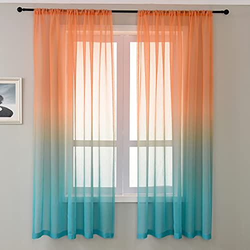 Lsimeru Farbverlauf Gardinen/Vorhang Orange Grau Leinenoptik Lichtdurchlässig für Schlafzimmer und Wohnzimmer,2er Set Voile Gardine Farbverlauf Halbtransparent Modern,140x240 cm