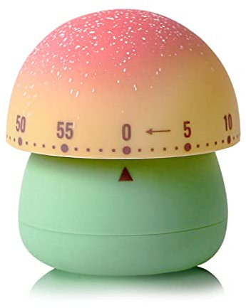 NUOSWEK Mechanical Kitchen Timer - Cute Mushroom Wind Up 60 Minutes Manual Countdown Timer for Classroom, Home, Study and Cooking (Green Base)