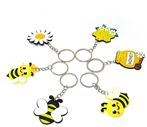 Honbay 12PCS PVC Bee Theme Party Favors Cute Bee Flower Honeycomb Honey Pots Keychains for Birthday Party Baby Shower and School Carnival (6 Style), Yellow