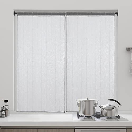 DALINA Textil - Cortina Cocina translúcida 45 x 120 cm - Visillo para Cocina, Comedor, Marco de Puerta 2 Pieza Tejido Gasa Finas Diseño Rayas Gris Claro