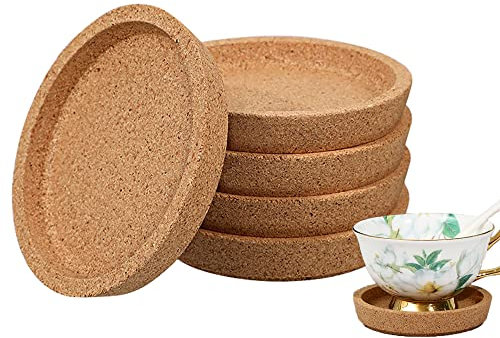 Tiamu 6 Pack Kork Untersetzer Gläser, Saugfähigen Untersetzer Teller für Kalte Getränke, Kaffee, Tassen, Rund Pflanzen Untersetzer Topf, Tischsets Platzsets, Topfuntersetzer, DIY Basteln (10cm)