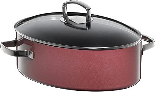 WMF Fusiontec Mineral Bräter 36 cm, ovale Form, Perfektes Braten, Homogene Kochergebnisse, Kratzfest, Einfache Reinigung, Backofengeeignet, Glasdeckel, Rose Quartz, 0515875290