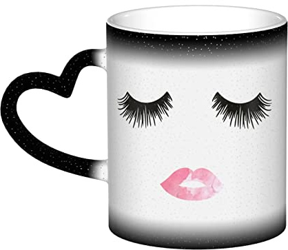 TOLKAT Tasse mit Wimpern-Lippe, weißer Sternenhimmel, Farbwechsel, geeignet für Geburtstag, Halloween, Jahrestag und Weihnachtsgeschenke