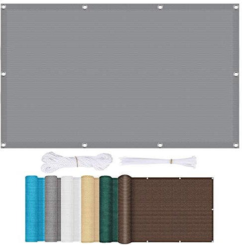Sonnensegel Rechteckig Luftdurchlässig 1.6 x 2 m Reißfest Sonnenschutz Balkonverkleidung Sichtschutz mit Spannseilen für Balkon Terrasse Garten Outdoor, Grau