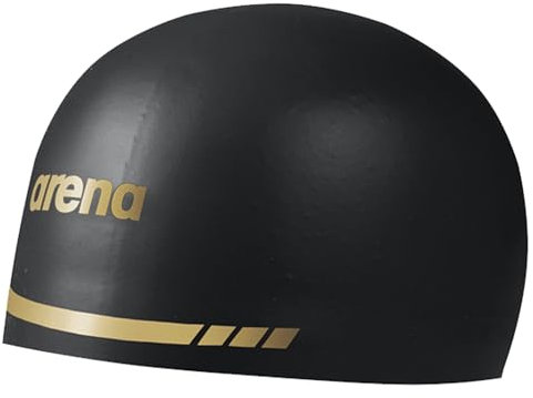 Arena 3D Soft USA Bonnet de Bain Unisexe en Silicone pour Adultes - Accessoire de Natation pour entraînement et Course de Piscine, Noir/doré, Taille XL