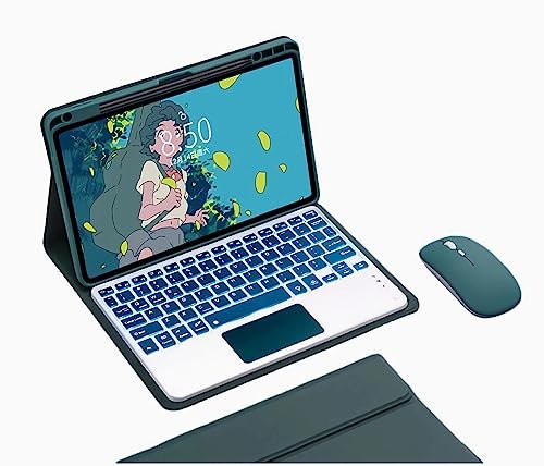 CLALOC Housse Clavier pour Xiaomi Mi Pad 6/6 Pro Touchpad 7 Couleurs Rétro-Éclairé, Clavier Bluetooth sans Fil Détachable avec Support De Souris Et Crayon, Housse De Protection Magnétique,Vert