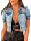 TOMPPY Jackets For Women Uk, Women'S Puff Short Sleeve Denim Jacket Light Blue Vintage Washed Ripped Button Down Cropped Denim Coat Distressed Faded Summer Jean Shrug Jacket Tops For Ladies Girls,Xl