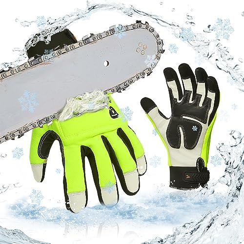 Vgo... 1Paar Kettensägen-Winterhandschuhe, Sicherheits-Kuhleder-Arbeitshandschuhe, Mechanikerhandschuhe,12-Schicht-Kettensägenschutz 0℃/32°F(CA9760FLWP)