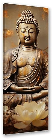 Feeby Bilder Zen Orient Buddha 40x100 cm 1 tlg Schlafzimmer Modern Vlies Leinwandbilder Bild auf Leinwand Kunstdruck Wand Wanddeko Design Wohnzimmer Büro Flur Hotel Spa Buddhismus Yoga Beige