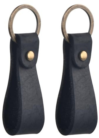 Wisebom Porte-Clés en Cuir Veritable Qualité, 2Pcs Porte-Clés avec Lanière en Cuir et Boucle de Cuivre, Anneaux Porte Clé de Voiture Sangle en Cuir pour Homme Femme (Noir)