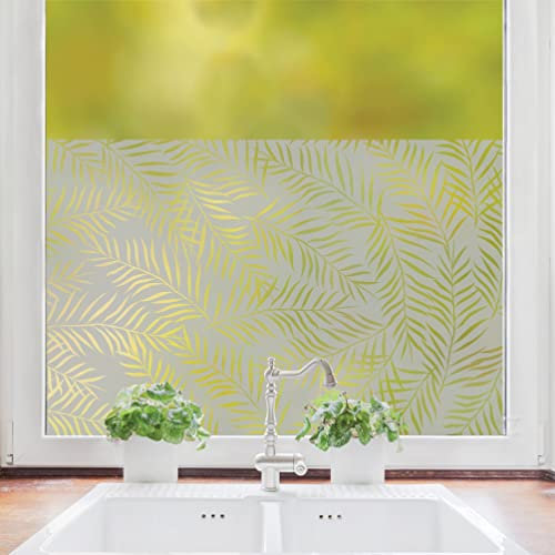 Wandtattoo-Loft Sichtschutzfolie Fenster Küche durchsichtige Palmenblätter Fensterfolie Fensterdeko Milchglasfolie Sichtschutz, 55 cm hoch, 50 cm breit