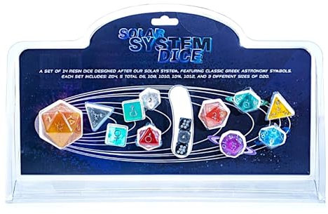 Gate Keeper Games & Dice: Sonnensystem-Würfel, 14-teiliges RPG-Harz-Set, einzigartige Würfel für jeden Planeten oder Sonnensystemobjekt, griechisch-mittelalterliche Astronomie-Symbole