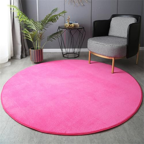 Highdi Wohnzimmer Teppich Rund 60/80/100/120cm, Einfarbig Flauschig Kurzflor Teppich Modern rutschfest Runder Teppich Weich Teppiche für Kinderzimmer Schlafzimmer (60cm,Rosa)