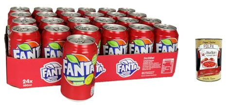 Italian Gourmet Fanta Bibita Strawberry e Kiwi 24 x 330ml, Limonade frisch | Soda dolce, prickelnde Brause mit exotischer Note, kalt genießen, Gesamtnettogewicht 7,92 L + Kostenlos Polpa 400g