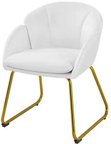 Abician Chaise de Salle à Manger en Velours Chaise Cuisine Fauteuil de Salon avec Pieds en Métal Doré Fauteuil d’appoint avec Accoudoirs pour Salle à Manger Salon Chambre Cuisine Bureau Blanc