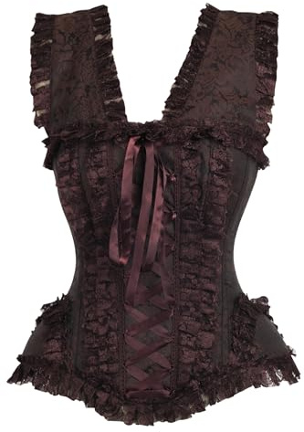 Daisy corsets Women's Top Drawer Brown Swirl Brocade & Lace Steel Boned Corset W/Cap Sleeves, 3X