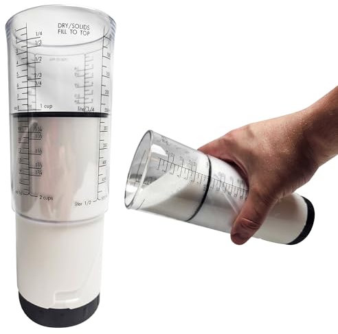 Adjustable Measuring Cup – Kitchen Discovery – 1/8 to 2 Cup Plunger Measuring Cup Ejects Sticky Ingredients Without Waste – Liquid Dry Measuring Cup for Flour, Shortening, Peanut Butter, Mayo