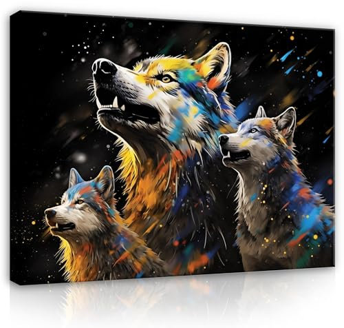 WallArena - Leinwand Bilder - Abstrakt Wolf Pop Art Modern - 60x40 cm Leinwandbilder - Bild auf leinwand - Wandbild XXL groß Wandbilder für Wohnzimmer Schlafzimmer Wohnzimmerbilder Modern