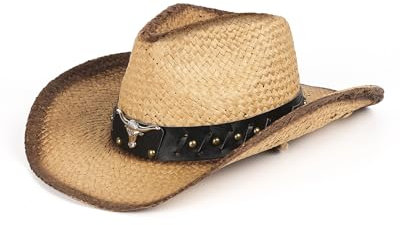 Zylioo XL/XXL Sonnenhut Cowboyhut für Großen Kopf,Stroh Sommerhut Größe 62cm,Western Sonnen Urlaubhut