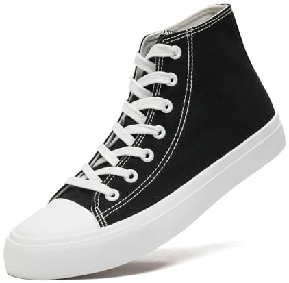 sharllen Ladies Canvas Shoes Women,Unisex Mens High Top Trainers Women Lace up Pumps Plimsolls Casual Sneakers Canvas Plimsoles Flat Shoes(Black 295)