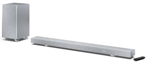 Sharp HT-SBW55121(SL) 5.1.2 Channel Soundbar with Wireless Subwoofer – 650W Home Theatre Audio, Dolby Atmos, DTS:X, Bluetooth 5.3, HDMI eARC, 4K Pass-Through – Silver
