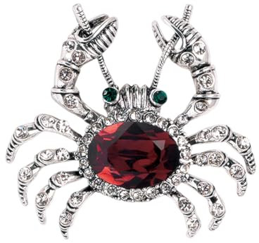 Broche En Forme De Crabe En Strass Pour Femmes Et Filles, Unisexe, Plaqué Argent,Cristal,Vintage, Animal Marin,Épingles à Revers,Décoration, Fête d'Anniversaire De Noël,Bijoux Cadeau (rouge)