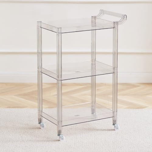 Carrello A Rotelle In Acrilico,Carrello da Bar In Acrilico A 3 Livelli con Maniglia E 4 Ruote per Cucina,Soggiorno,Sala da Pranzo,Lavanderia,Carrello Multifunzionale (Size:29.13'' H,Color:Trasparente)