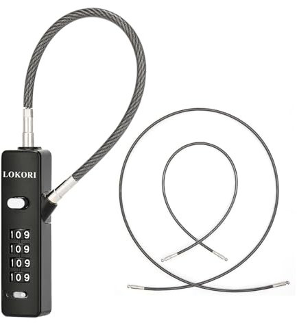 LOKORI Bike Cable Locks, 3 Cables with 4-Digit Combination, 9.8/25.3/47.2 inches, Zinc Alloy, Lightweight (3 streamline cables lock, Black)