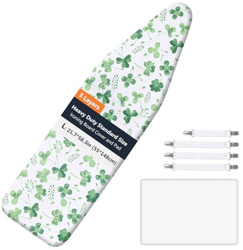 UDIANIS Ironing Board Cover Fit 135x45cm Board, Elastic Edge Padding Ironing Board Covers, Easy Fit and Scorch Resistant, Include 4 Fasteners and Protective Scorch Mesh Cloth