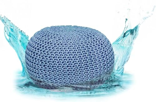 ELYFLAIR® Premium Sitzpouf wasserdicht Ø 55cm oder 45cm - Pouf für Outdoor und Indoor - Sitzhocker in Grobstrick-Optik für Garten, Terrasse, Pool - 100% recycelter Kunststoff (Blau, Ø45cm)