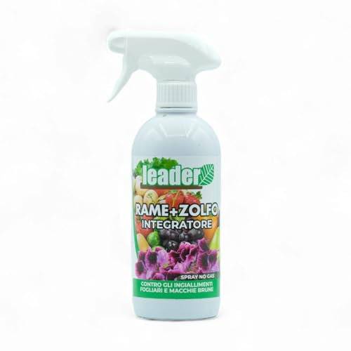 LEADER, Rame + Zolfo Integratore Spray No Gas, Contro L'Ingiallimento Delle Foglie, A Base di Rame da Ossicloruro e Zolfo, Contiene Chelati Di Ferro, Manganese e Zinco, Formato da 500 ml