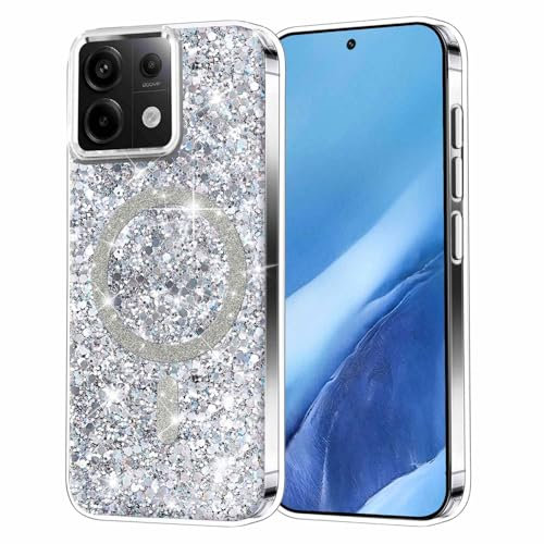 Coqinen Handyhülle für Xiaomi Redmi Note 13 Pro 5G Hülle, Magnetisch Glitzer Schutzhülle mit Kratzfeste PC Rückseite + TPU Bumper Stoßfest - Transparent